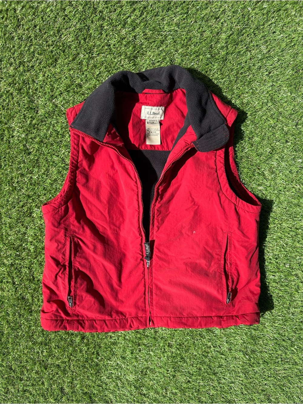 L.L. Bean Red Outdoor Quilted Vest with Contrast Collar
